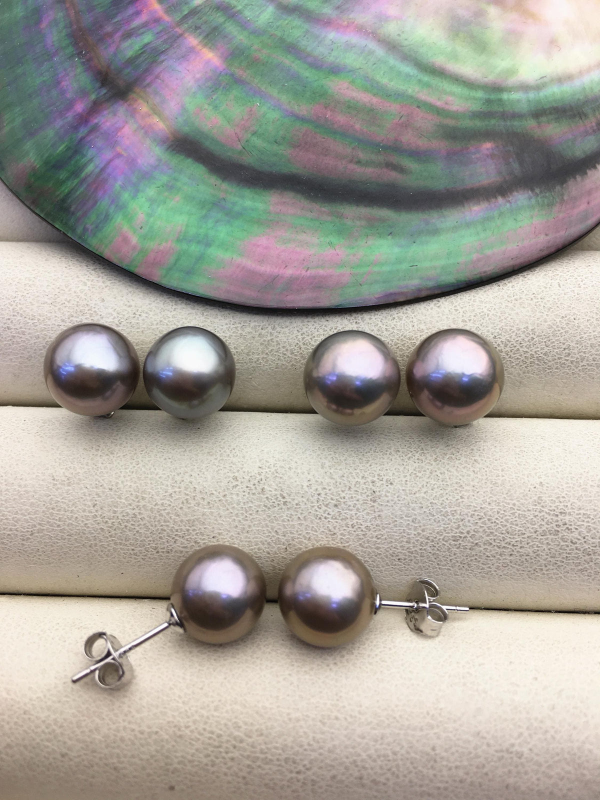AAA 9-10mm gray round edison pearl stud earrings,S925 Sterling Silver stud earrings,wedding pearl earrings,SE3-T9-6