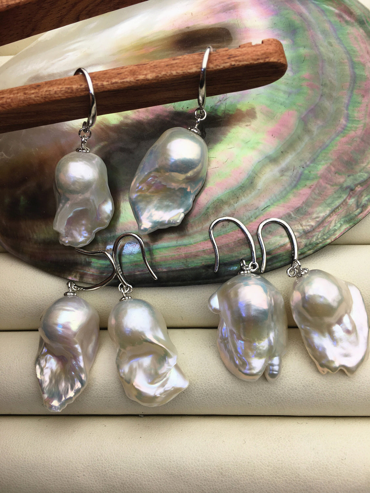 AAA 13-18mm white flame ball pearl dangle earrings,sterling silver,earring with white baroque Natural Pearl,SE3-031-17