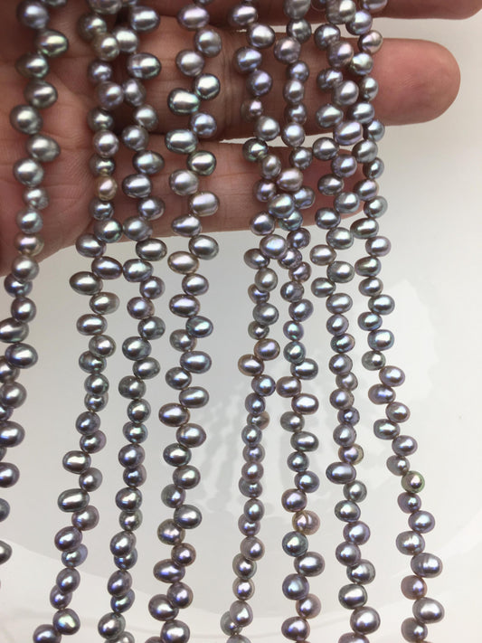 AAA 4-4.5mm gray rice freshwater pearls, Cultured white rice freshwater pearls beads strand, LR4-3A-47