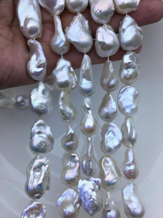 15.5'' AAA 14-18mm Natural White flame ball pearl,FL15-3A-7-42