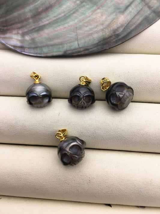 1pc 10-12mm Natural Color HandMade Carved Skull Tahitian Sea Pearl Beads For necklace pendant earrings,NC1-T2