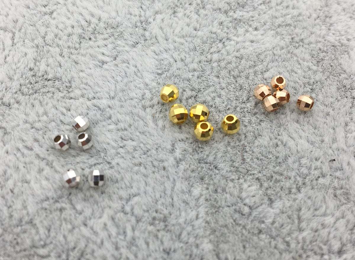 18k Real 2mm/2.3mm/2.8mm White/Yellow/Rose Gold Handmade Bali Style Faceted Round Beads, 18k Gold Beads. 18k Spacer Beads, ASG-PJ-002