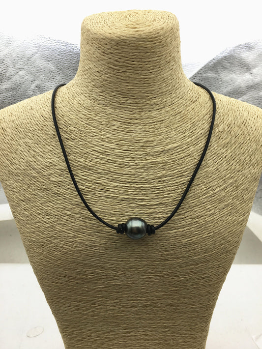 1pc 13-15mm huge big Green Black Tahitian Pearl Choker Necklace, Pearl Leather Necklace, Black Leather Pearl necklace, Le11-005