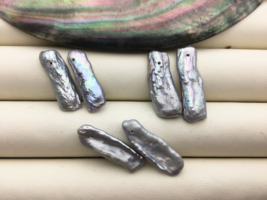 2 pairs 7-9mm Gray Biwa keshi pearls Pair,for make dangle earrings,top side hole,ZS-127-36-16