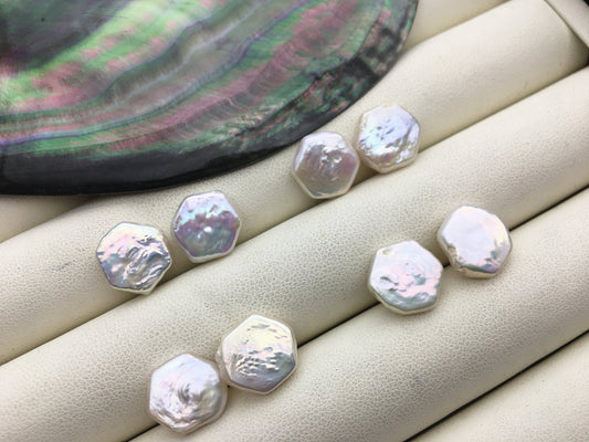 1 pair AA+ 11-12mm White pentagon Freshwater Pearl White loose Beads Pair,wholesale,ZS-103-37-30