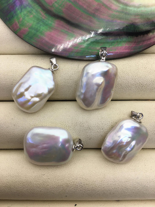 2pcs AAA/AA+ 15-17mm White Thick Block Baroque pearl pendant,NC1-036