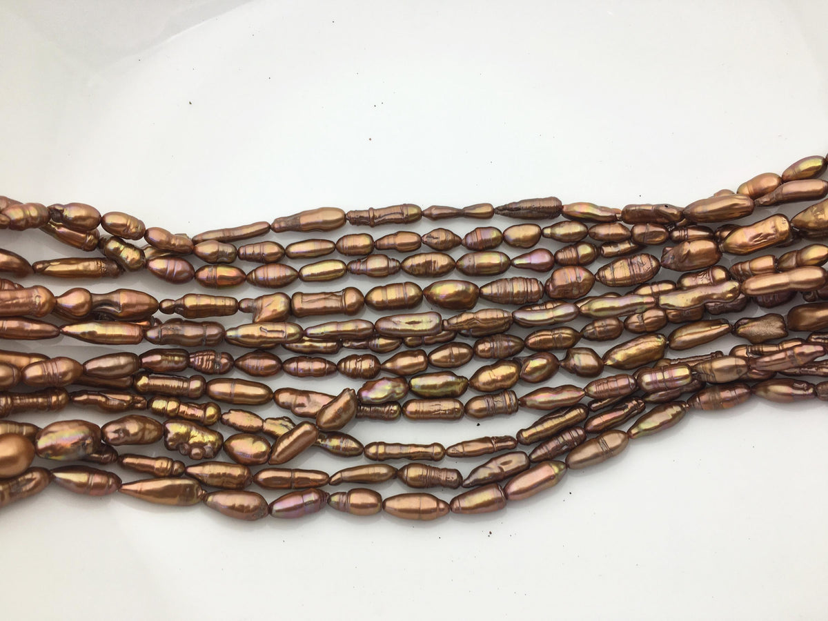 12 strands AA 5-7mm red brown toothpick Biwa Pearl Necklace, Genuine Fresh Water Pearl, Wedding Necklace, ZS-80-10-31