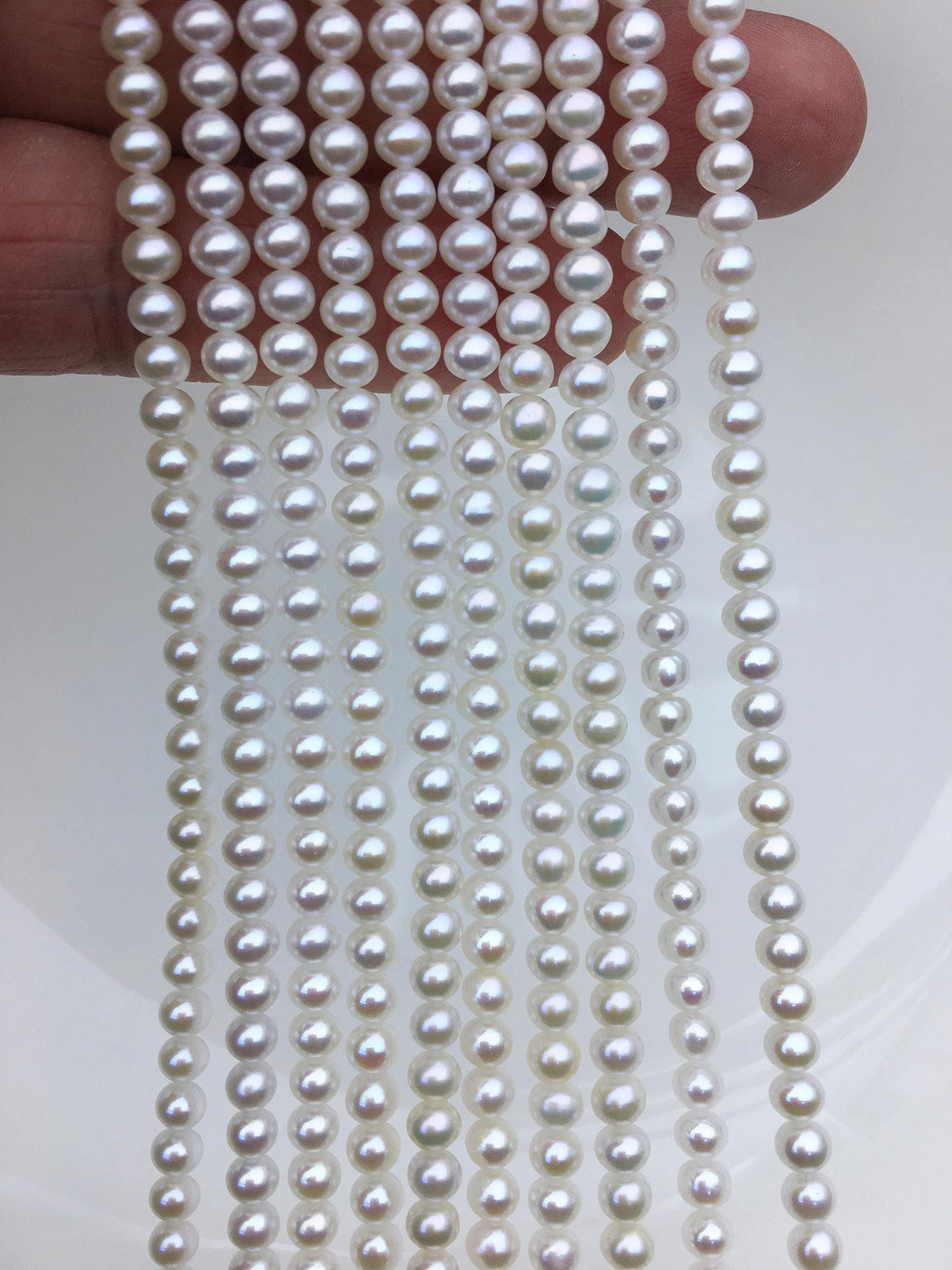 AAA 4-4.5mm white button near round freshwater pearls, 4mm seed pearl, white round pearl, full strand, pearl wholesale, RP4-3AY-GJ-2