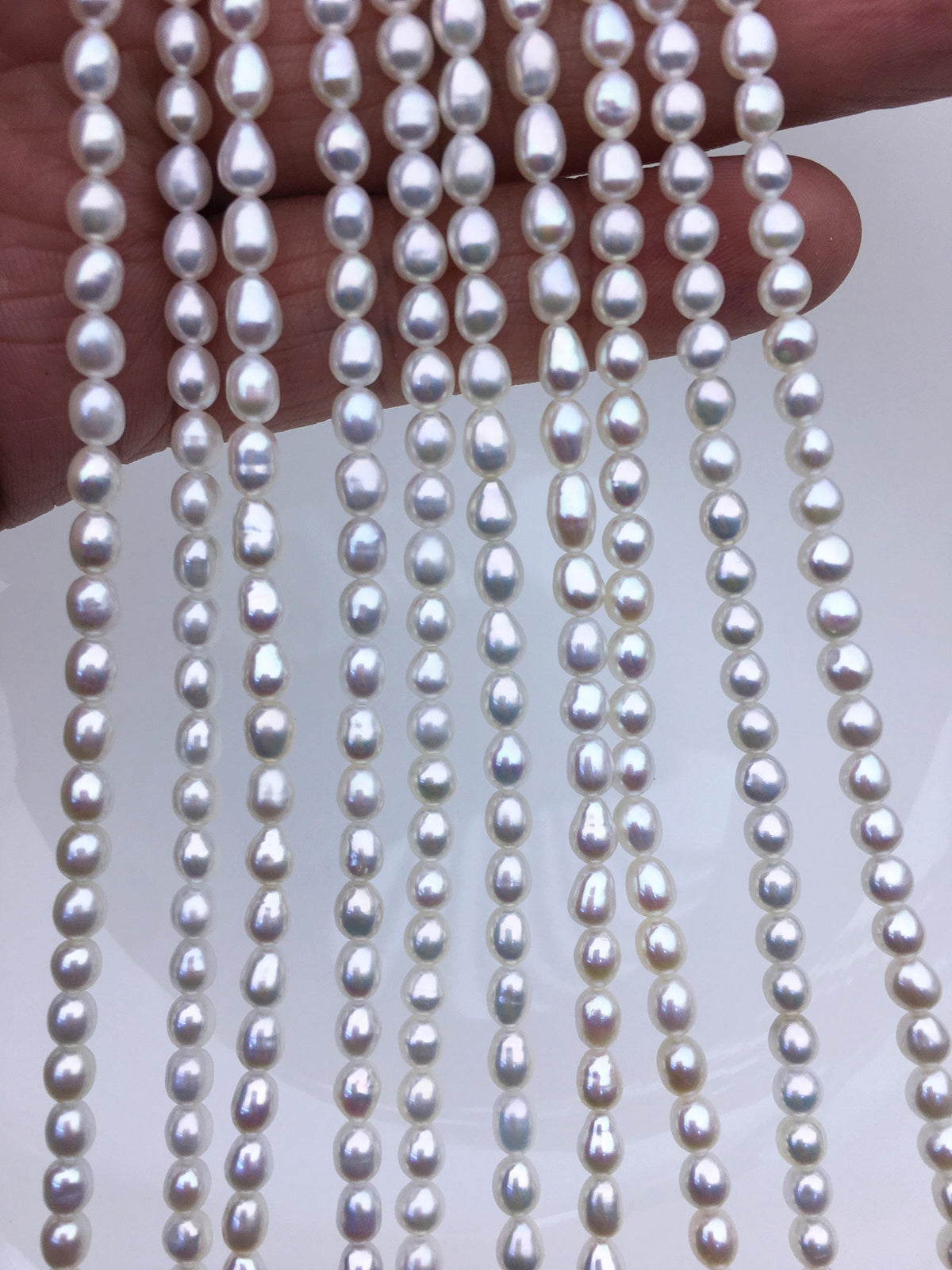 High Luster!AAA 4-4.5mm white baroque rice freshwater pearls, Cultured white rice freshwater pearls beads strand, LR4-T6