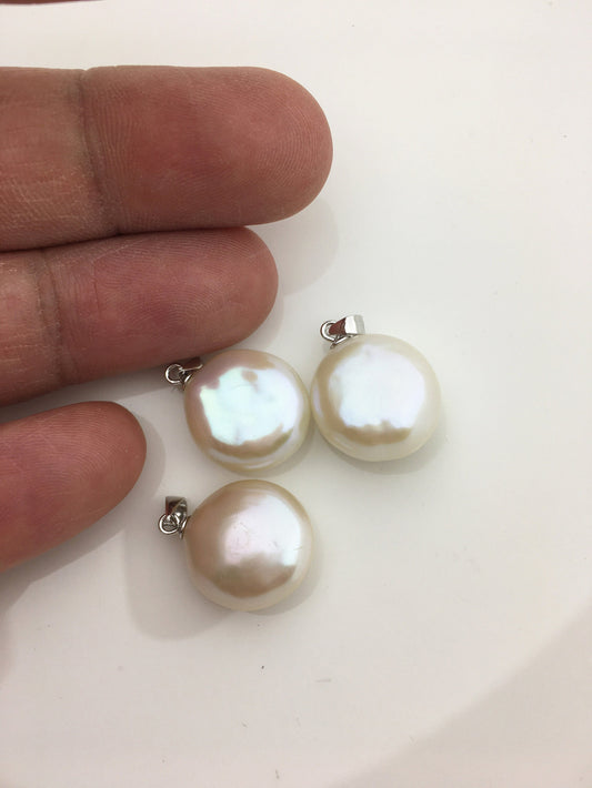 2pcs AAA 14-15mm White Thick Drop Coin pearl pendant,NC1-025