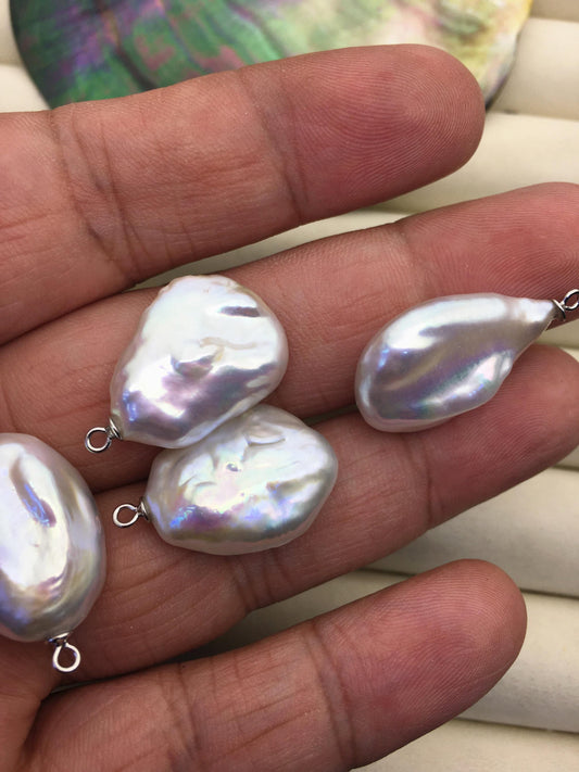 2pcs AA+ 16-18mm White Drop Coin Baroque pearl pendant,NC1-T5