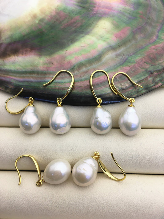 1 pair AAA 10-11mm white drop edison pearl dangle earrings, S925 Sterling Silver earrings, wedding pearl earrings, SE3-T9-35