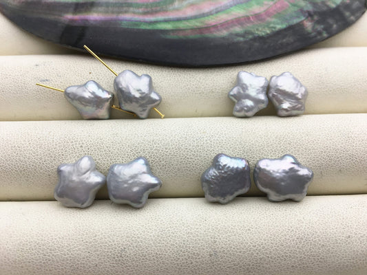 10 pairs AA 9-12mm Gray Five pointed star Shape Freshwater Pearl White loose Beads Piar,wholesale,ZS-103-37-48