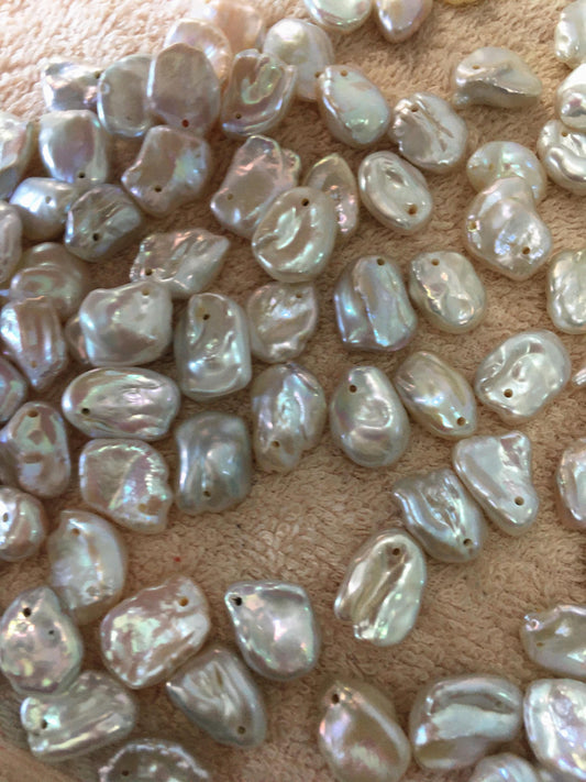 30pcs AAA 9-11mm white keshi freshwater pearls,side hole,ZS-127-T34