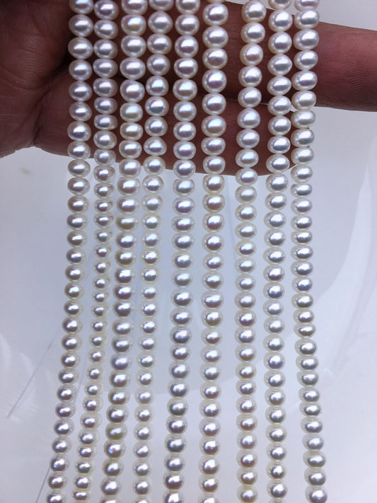AAA 4-4.5mm tiny White button round freshwater pearls, Rondelle pearl Beads, white freshwater pearl, loose strands, SM4-3A-43