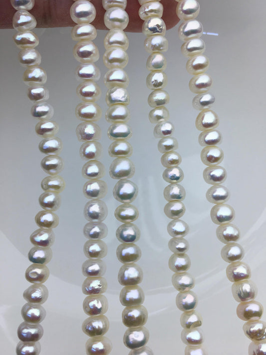 High Luster!AA+ 6.5-7.5mm white button thick skin freshwater pearls, Rondelle pearl Beads strand, loose strands, flat round pearls, SM7-T5