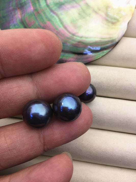 1 pair AA+ 12-13mm black round edison pearl stud earrings, S925 Sterling Silver stud earrings, wedding pearl earrings, SE3-T9-39