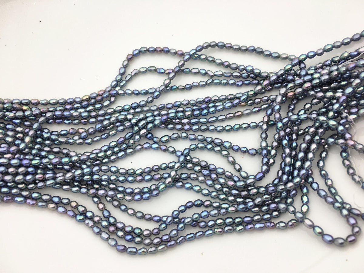 AAA 3-3.5mm Tiny black blue peacock nugget rice freshwater pearls,irregular nugget freshwater pearl strand,LM3-3A-20