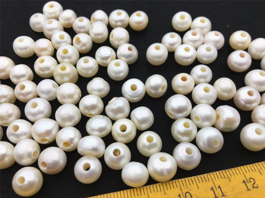 30pcs AA+ 9mm white button freshwater pearls,2.2mm large hole,Rondelle white pearl Beads,30pcs,SM9-2A-11