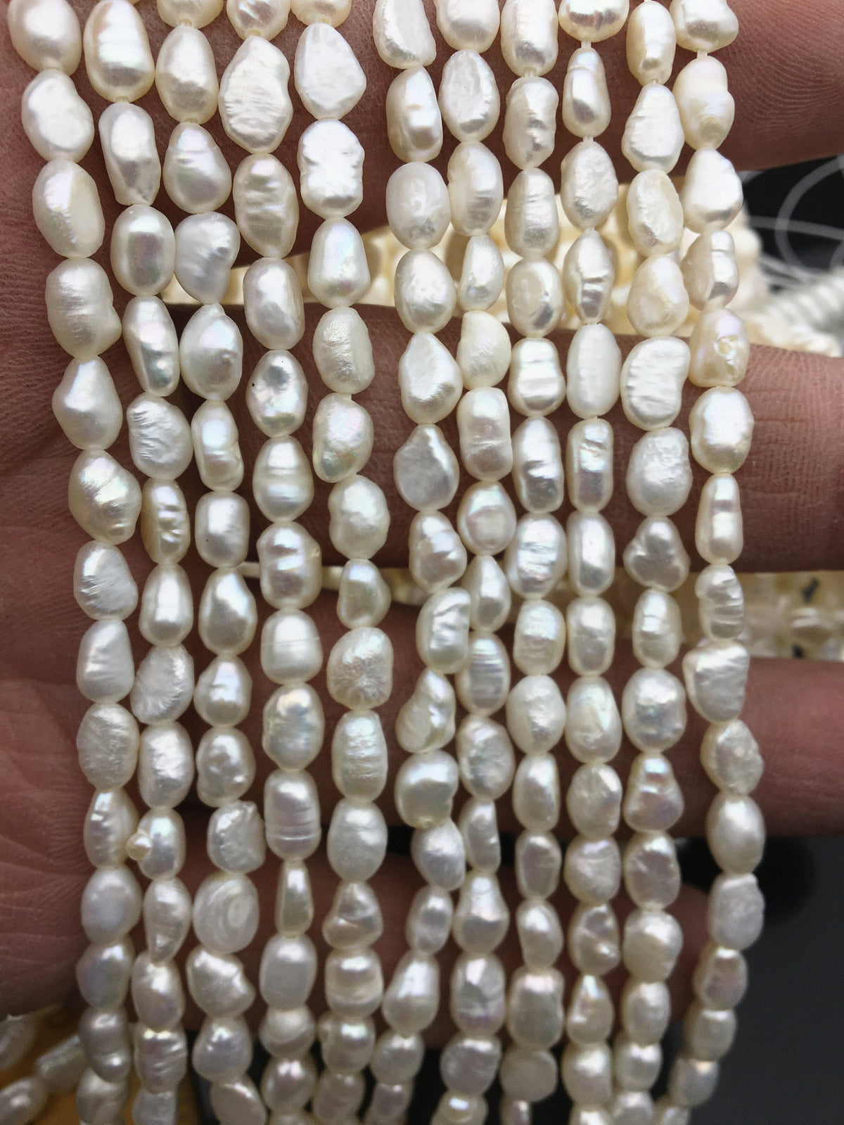 20% OFF 5 strands AA 3.5-4mm white nugget freshwater pearls, irregular nugget freshwater pearl strand, pearl factory china, LM3-2A-3