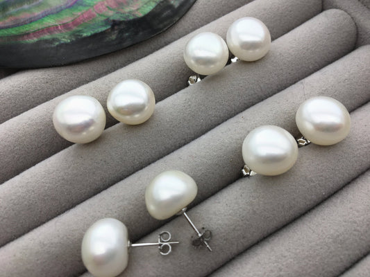 AAA 12-12.5mm big white nugget baroque Pearl Stud Earrings, freshwater pearl earrings, classic pearl studs, SE1-069-9