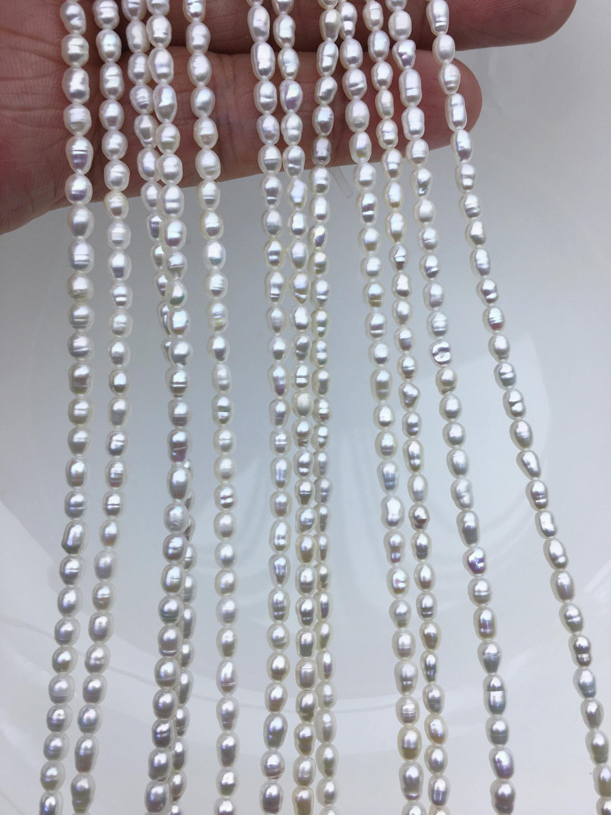 High Luster! 2 strands AA+ 3-3.5mm white circle rice freshwater pearls, Cultured white rice freshwater pearls beads strand, LR3-2A-3
