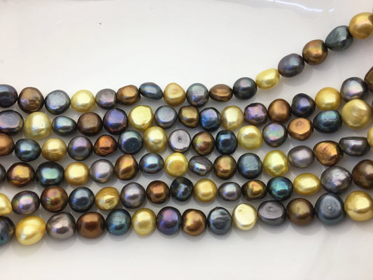 AA+ 11-12mm Misc Color Nugget pearls, full strand, gray pearl, yellow pearl, black pearl, loose pearl beads, high luster, LM11-T3