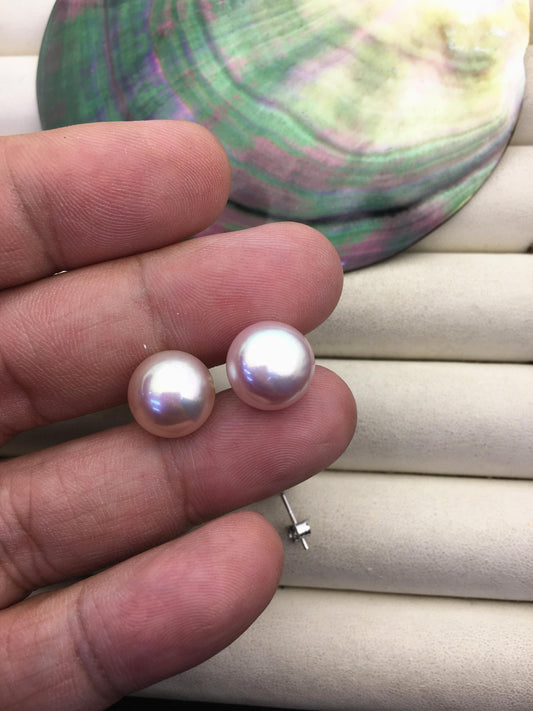 1 pair AAA 11.5-12mm purple rainbow button round Pearl Stud Earrings, freshwater pearl earrings, classic pearl studs, SE1-069-26