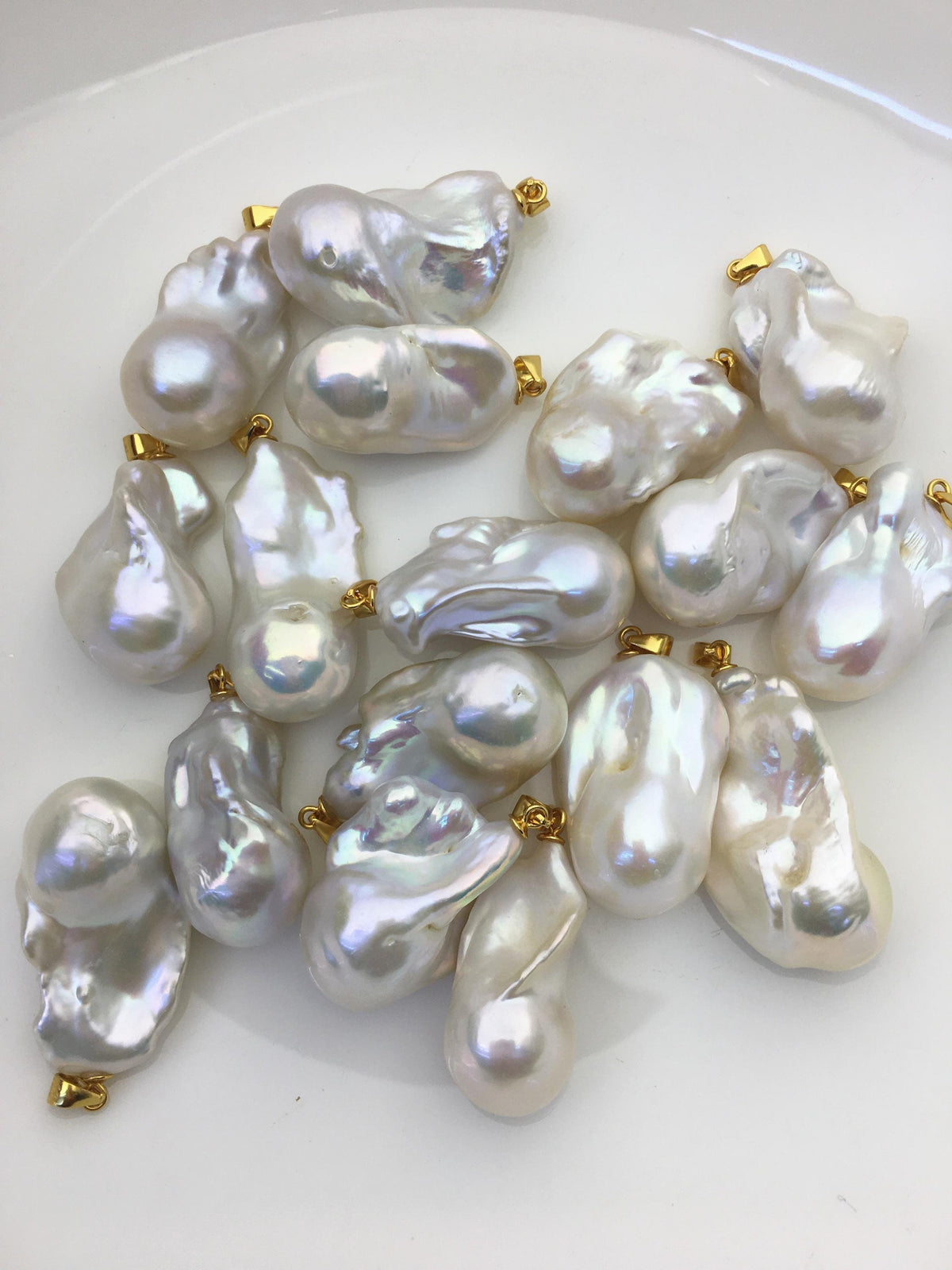 2pcs AA+ 14-18mm Big White baroque pearl pendant necklace,925 silver gold-plated pendant,NC1-041-12