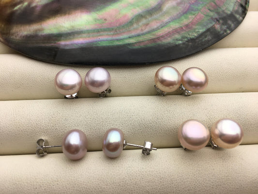 1 Pair AAA+ 8–9mm Purple Rainbow Pearl Stud Earrings, S925 Sterling Silver | SE1-T4