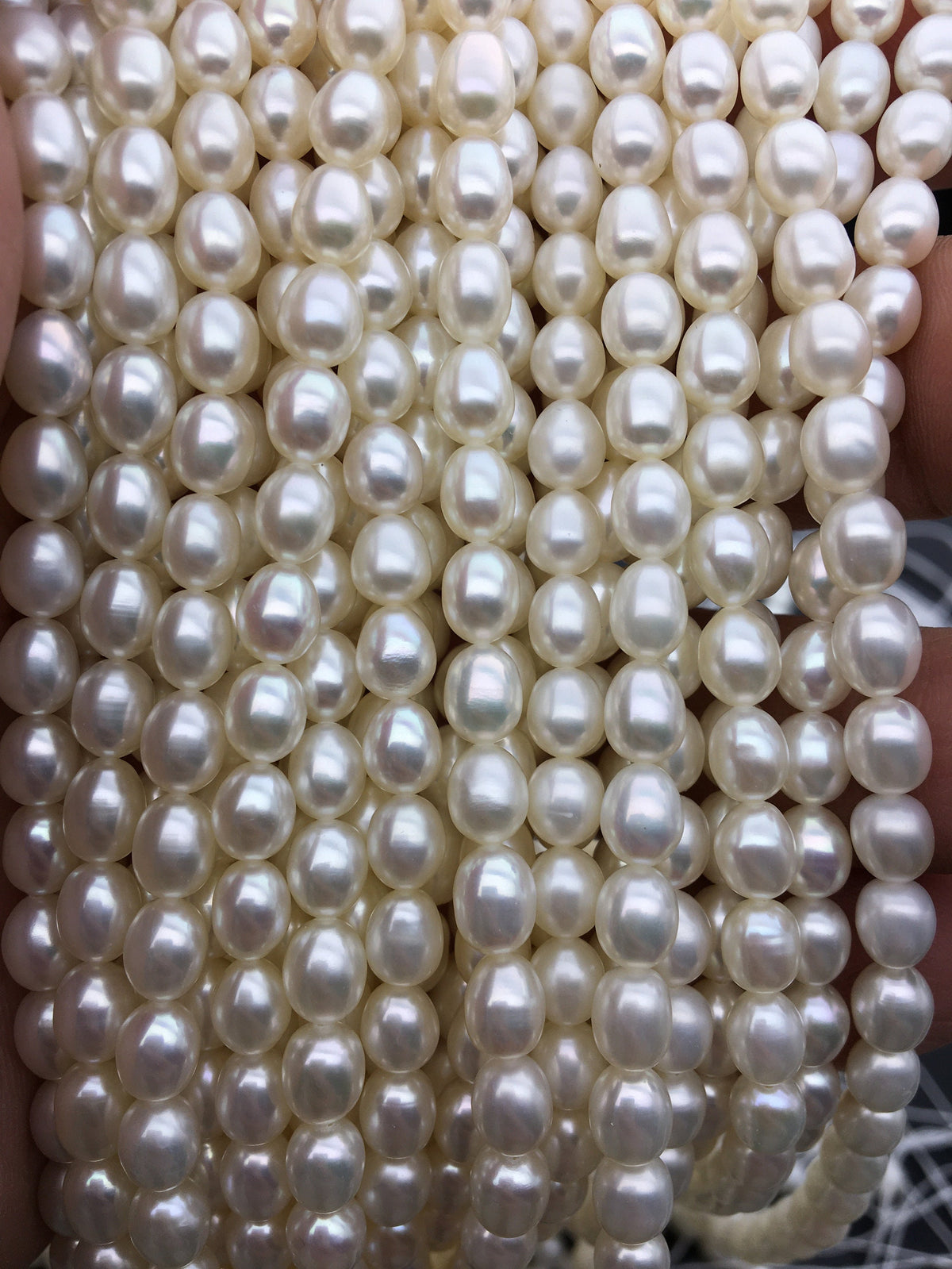 AAA 5.5-6mm*6.3-7.3mm white oval freshwater pearls, high quality, white rice pearl, Full Strand, Freshwater Pearl Rice Beads, LR5-3A-51