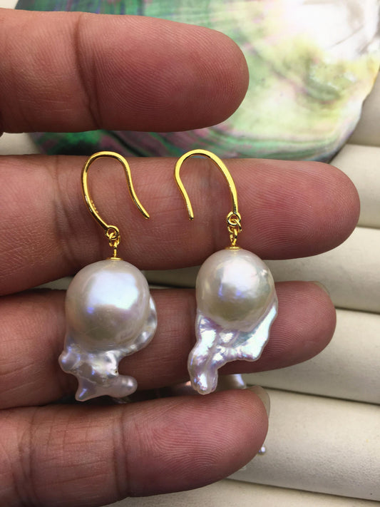 30% OFF AAA 14-19mm white flame ball pearl dangle earrings, sterling silver, earring with white baroque Natural Pearl, SE3-031-30