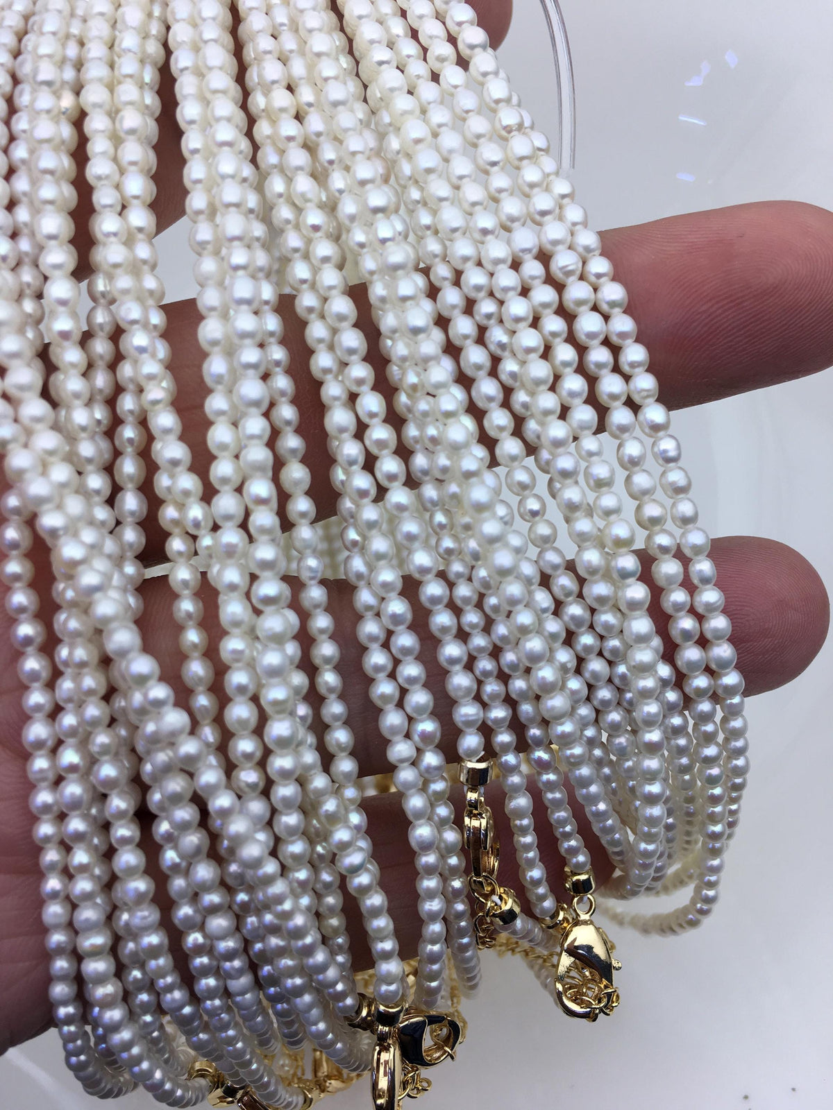 15.3+2'' AA+ 2.5-3mm tiny white rice freshwater Pearl necklace, genuine freshwater Pearl necklace, Natural Pearl Necklace, NPN1-136