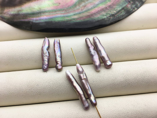 AAA- 3-5x20-25mm Purple Toothpick pearls Pair,for make dangle earrings,0.9mm through hole,ZS-127-62-34
