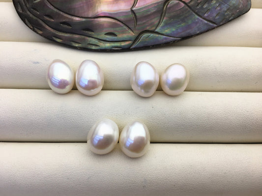 2 pairs AAA 10.3-11.3mm White Nugget baroque loose pearl pairs for stud earrings - no hole - ZS-103-37-15