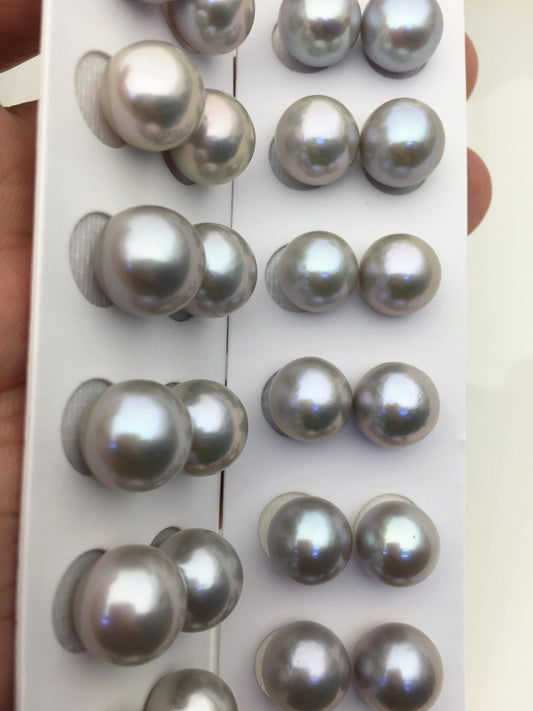 2 pairs AAA 11-12mm gray round freshwater pearl pair,half hole,RP11-3A-7
