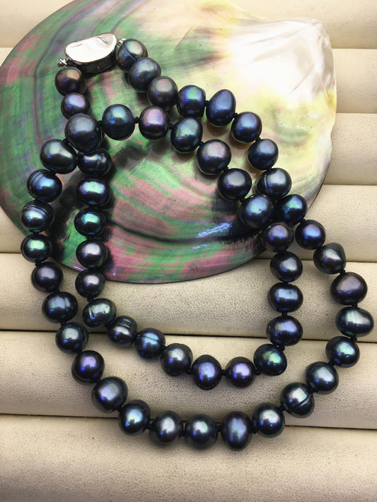 18'' AA+ 7.3-8mm green black near round pearl Necklace,Pearl necklace,NPN1-008