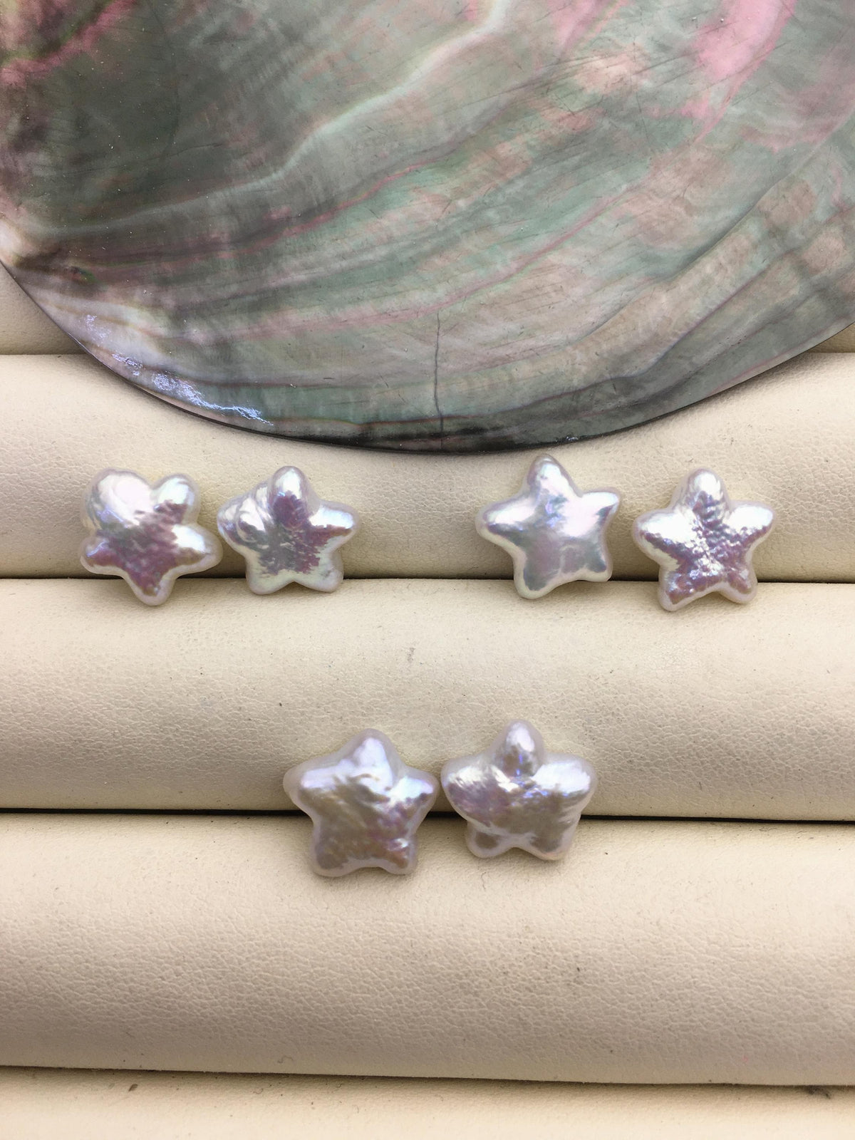 2 pairs AAA 11-13mm White Five pointed star Shape Freshwater Pearl White loose Beads Piar, no hole, wholesale, ZS-103-37-72