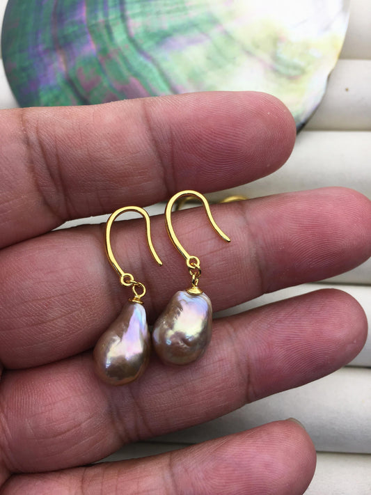 AAA 10-11mm natural color rianbow drop edison pearl dangle earrings, S925 Sterling Silver earrings, wedding pearl earrings, SE3-T9-43