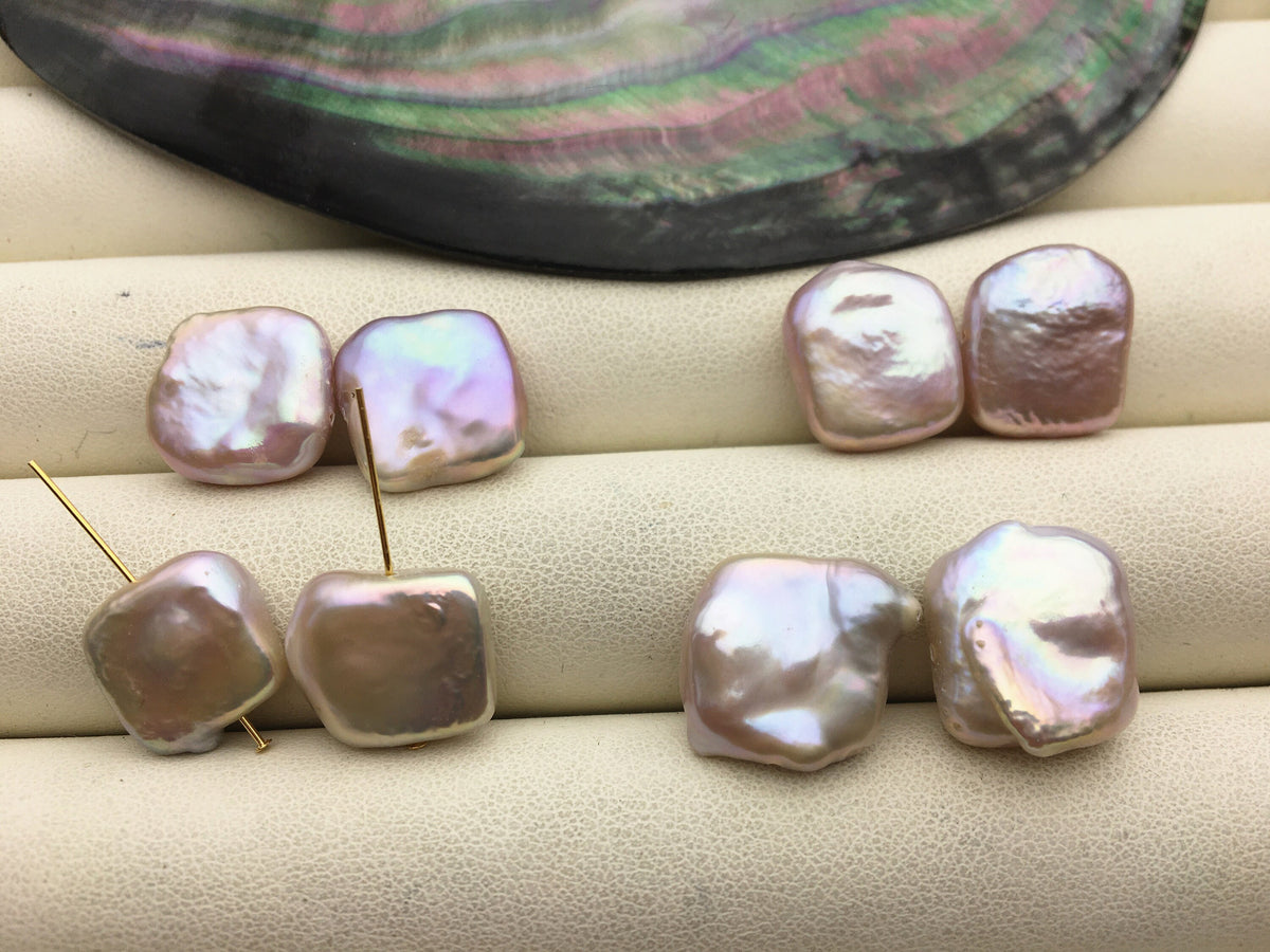 2 pairs AA+ 12-14mm Purple Square Shape Freshwater Pearl White loose Beads Piar,wholesale,ZS-103-37-41