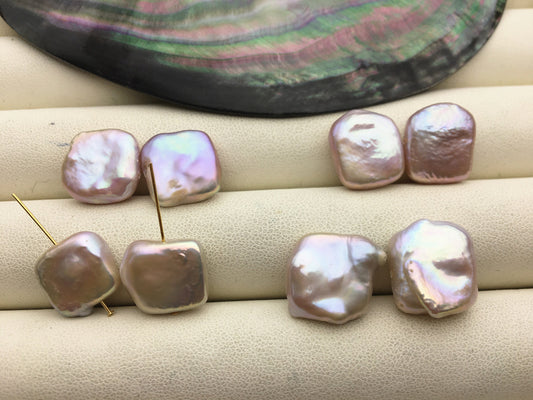 2 pairs AA+ 12-14mm Purple Square Shape Freshwater Pearl White loose Beads Piar,wholesale,ZS-103-37-41