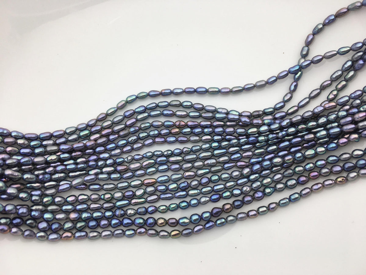 AAA 3-3.5mm black blue rainbow rice pearls, full strand, oval loose pearl beads, diy pearl, ultured pearl, diy pearl beads, LR3-3A-37