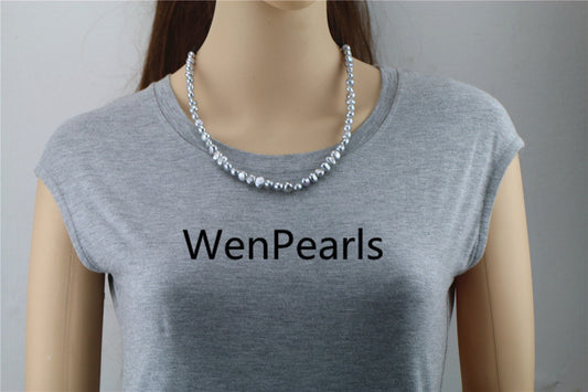Gray baroque pearl Pearl and Leather Lariat Necklace, Light brown Leather Pearl necklace, Leather baroque pearl necklace, Le2-048