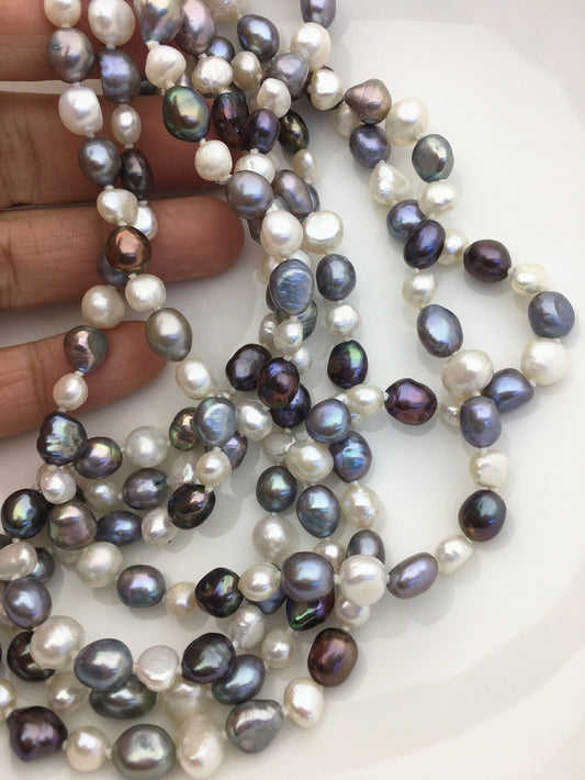 White & Blue Nugget Freshwater Pearl Necklace — 7–8 mm, 63 in