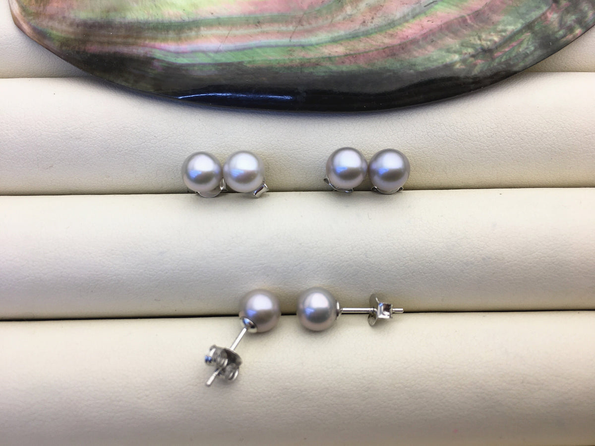 AAA 6.5-7mm gray round pearl stud earrings,cultured pearl beads,natural pearls,SE3-T19