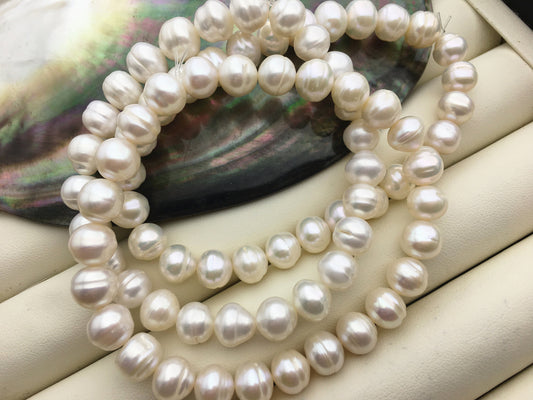2ps AA 7'' 7.4-8.4mm white button round Freshwater pearl Elastic string Bracelet,B8-031