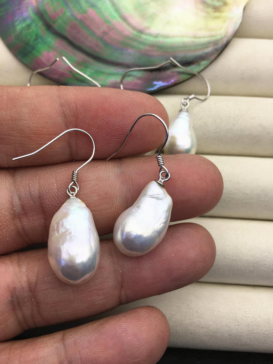 1 pair AAA 11-12mm white drop edison pearl dangle earrings, S925 Sterling Silver earrings, wedding pearl earrings, SE3-T9-20