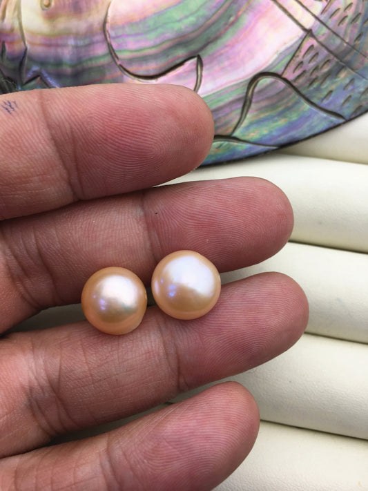 AAA 11.5-12mm big pink peach nugget baroque Pearl Stud Earrings, freshwater pearl earrings, classic pearl studs, SE1-069-32