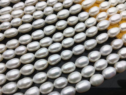 AA+ 8.4-9.3x11-13.5mm long rice Freshwater pearl, for leather pearl necklace, Cultured pearl, white oval pearl necklace, LR9-3A-90
