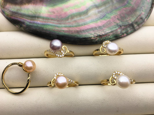 5pcs Gold Open white/pink/purple pearl ring, inexpensive engagement rings, fashion rings, fake diamond rings real pearls, R1-088-1